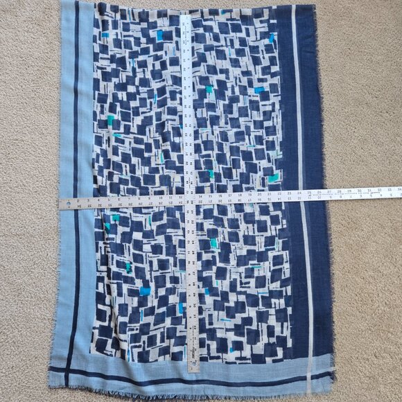 Kinross Silk Cashmere Scarf Blue Squares - Picture 11 of 11